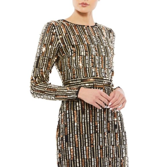 $598 NWT Mac Duggal Embellished Long Sleeve Dress 8 Wedding Guest Gown sequin